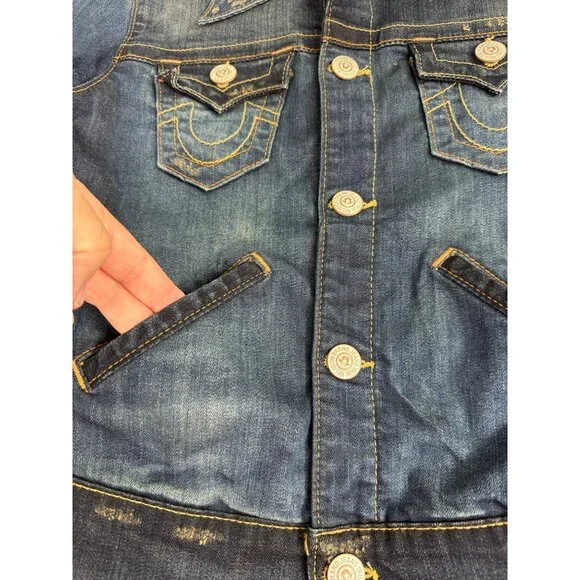 NWOT True Religion World Tour Womens Sz-S Blue Distress Denim Jacket Western - Picture 10 of 13